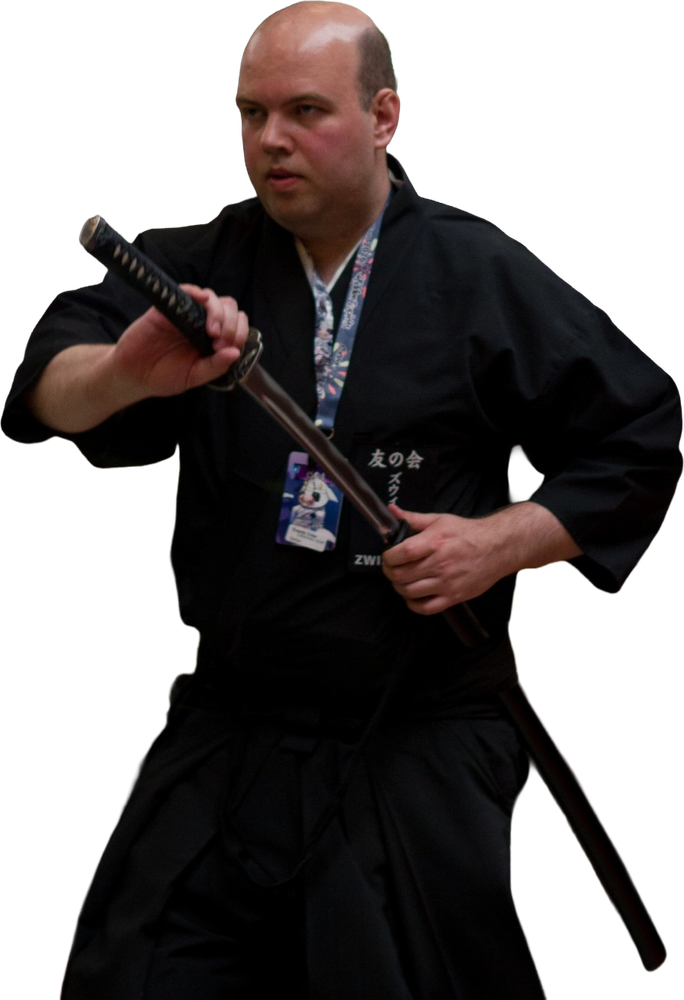 Stefan Zwinkels met het zwaard tijdens een iaido-kata